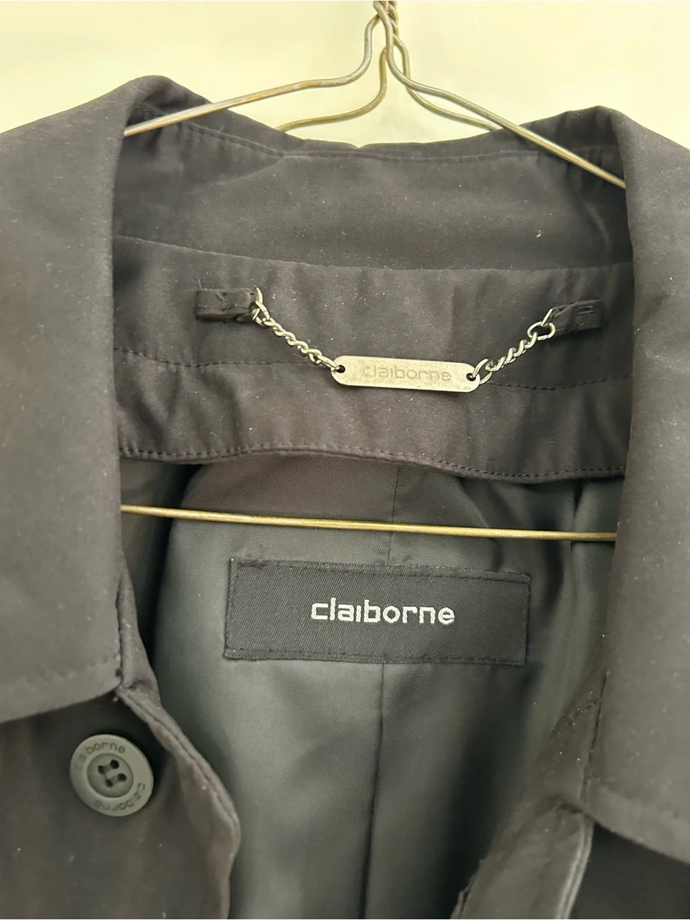 Clairborne Men’s black jacket trench coat w removable zip in liner men’s size 42